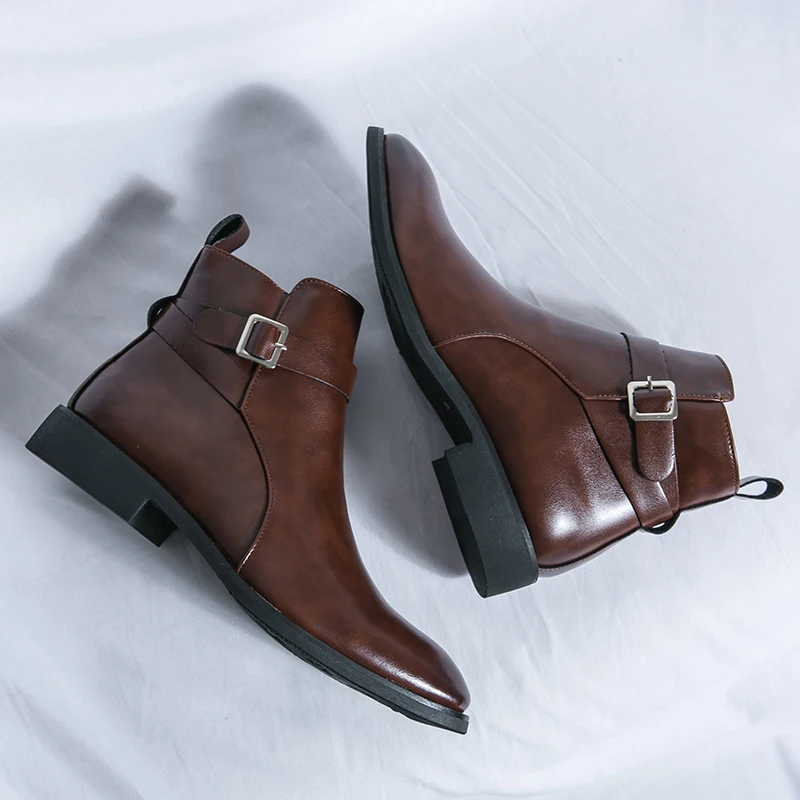 Men Formal Wear With Boots - Botas de couro pontiagudas masculinas de
