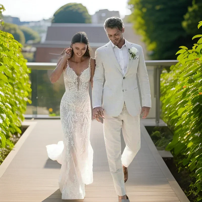 Men Formal Wear Modern - Smoking de casamento de linho para