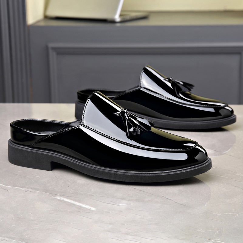 Mules masculinas pretas em cou - Formal Men Daily Wear Footwear avaliação e preço