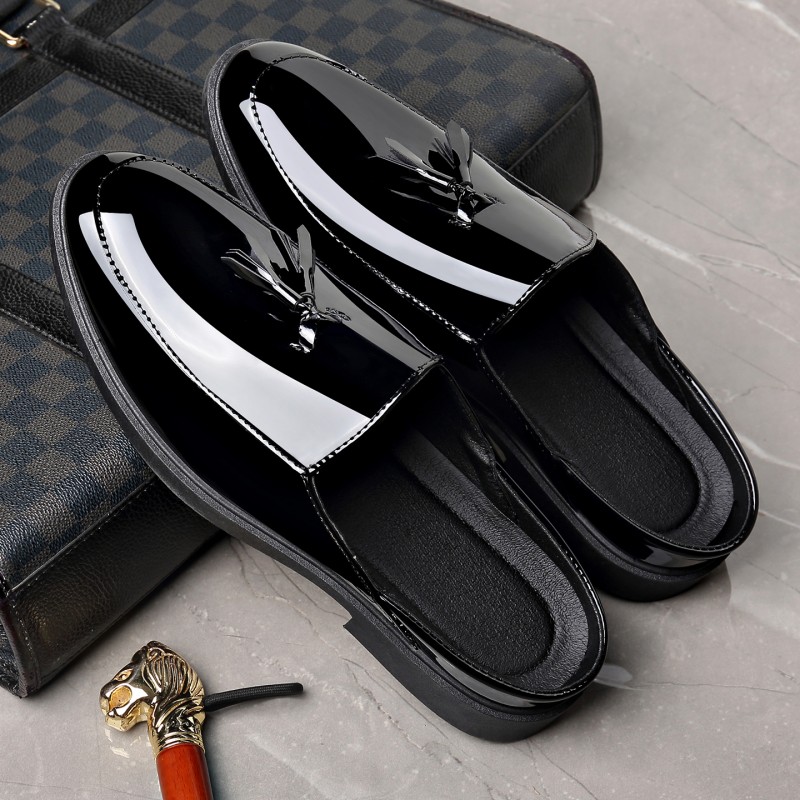 Mules masculinas pretas em cou - Formal Men Daily Wear Footwear avaliação e preço